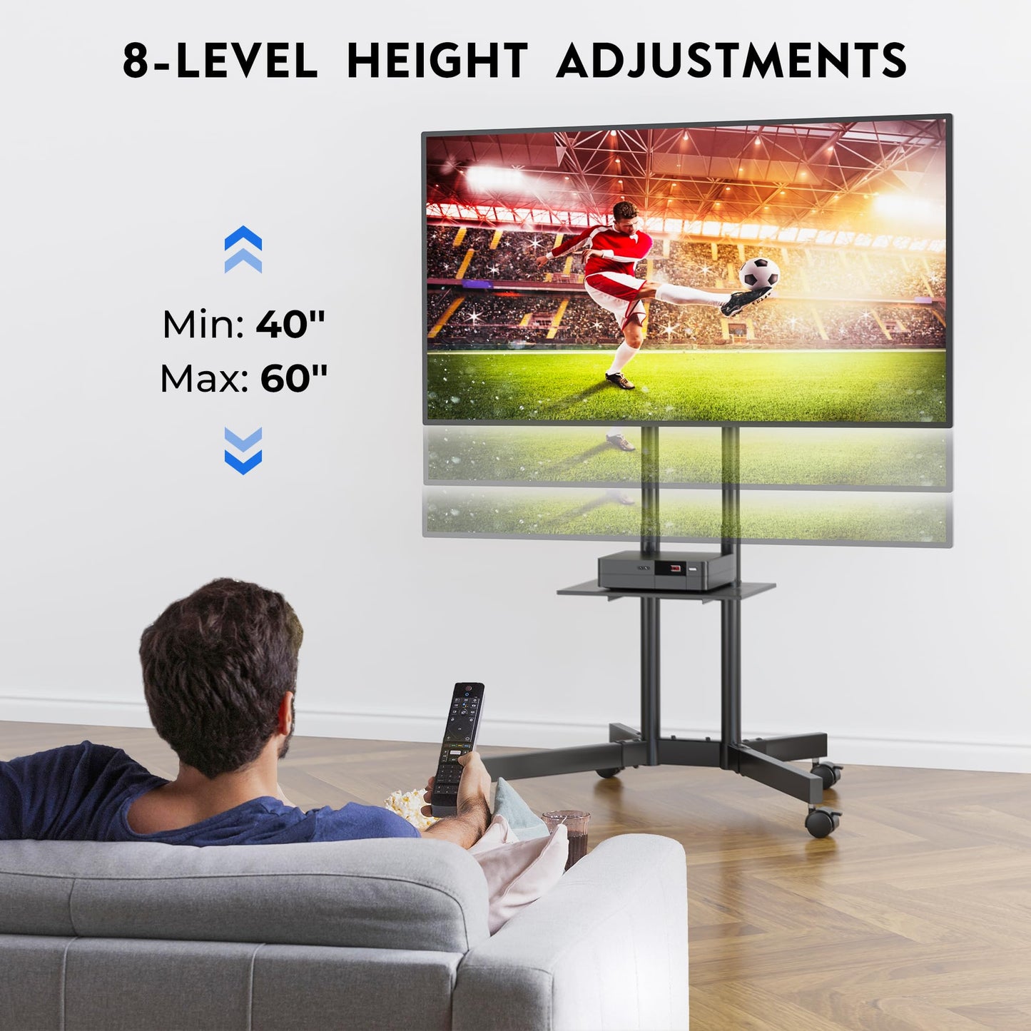 BONTEC Rolling TV Stand with Tilt, Mobile TV Cart for 32–85 Inch LED LCD Flat Curved TVs, Portable Stand with Laptop Shelf, Locking Wheels, Outdoor TV Stand Holds 132 lbs, Max VESA 600x400mm, White