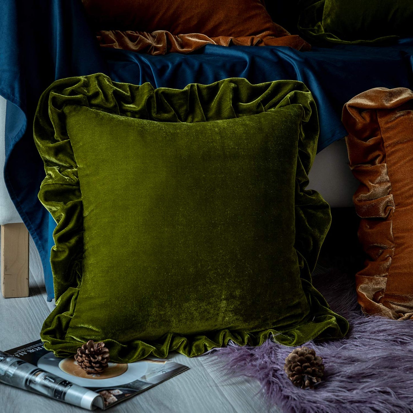 Glory Season Velvet Throw Pillow Cover Soft Decorative Luxurious Solid Square Cushion Case for Sofa Couch Bedroom Farmhouse,Pack of 2, 18 x 18 Inches, Golden Camel