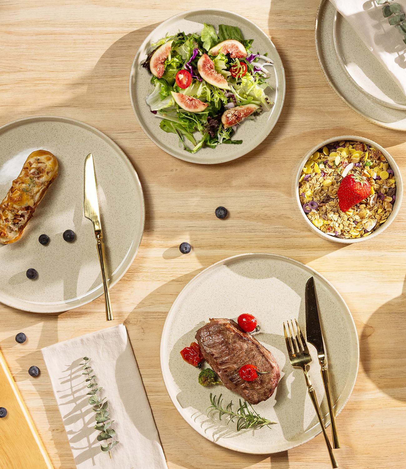TheTerra Ceramic Dinnerware Sets for 4, 12 Pieces Porcelain Lightweight Plates and Bowls Sets, Scratch Resistant Dish Set, Oven & Microwave & Dishwasher Safe, Beige