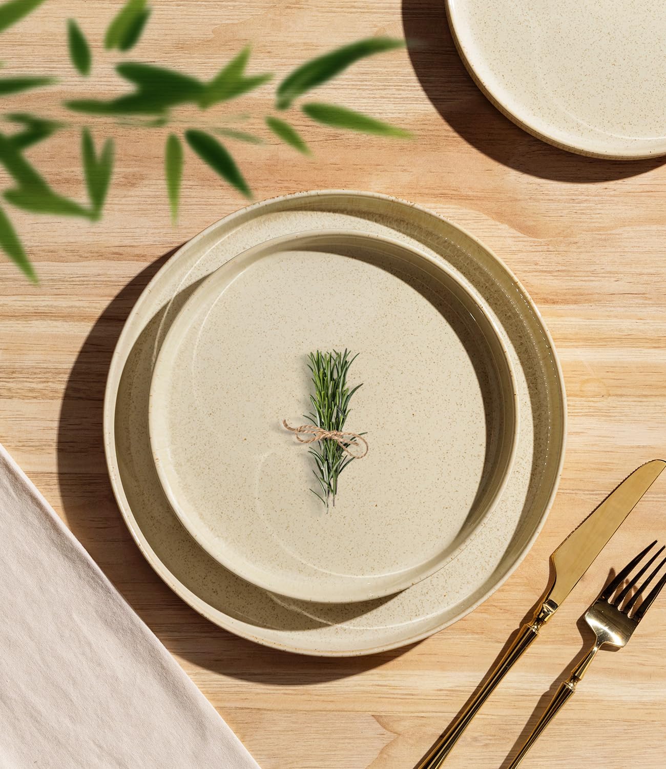 TheTerra Ceramic Dinnerware Sets for 4, 12 Pieces Porcelain Lightweight Plates and Bowls Sets, Scratch Resistant Dish Set, Oven & Microwave & Dishwasher Safe, Beige