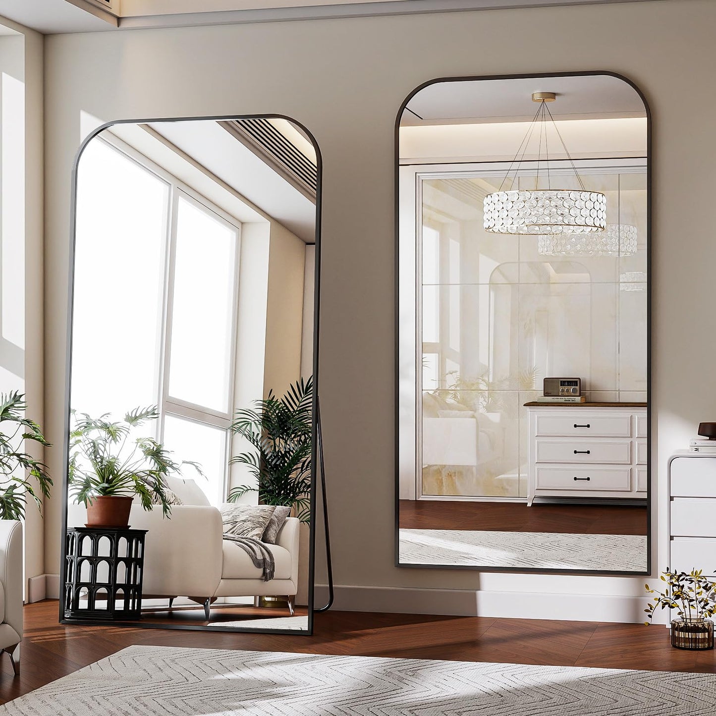 Full Length Mirror 65"x24" Arched Floor Standing Large Mirrors Full Body Mirror with Stand - with Aluminum Frame for Bedroom Living Room, Black