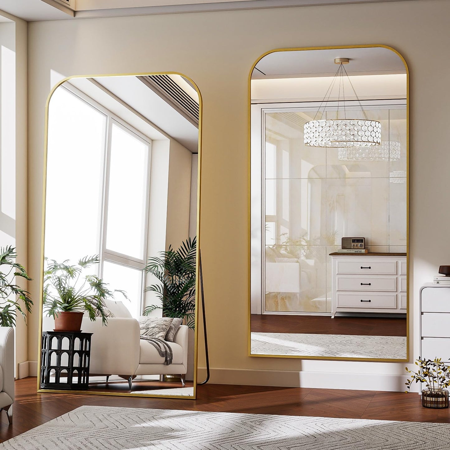 Full Length Mirror 65"x24" Arched Floor Standing Large Mirrors Full Body Mirror with Stand - with Aluminum Frame for Bedroom Living Room, Black