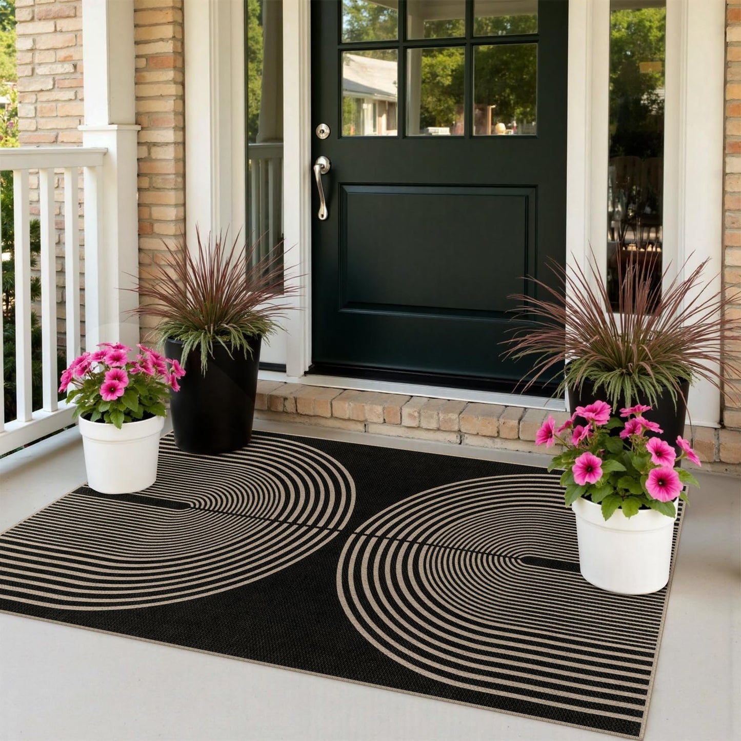 Rugalia Easy Jute Checkered Entryway Rug, 2x3 Black Modern Indoor Outdoor Doormat, Washable Non-Slip Neutral Small Kitchen Rug Farmhouse Diamond Throw Rugs for Entrance Bedroom Bathroom