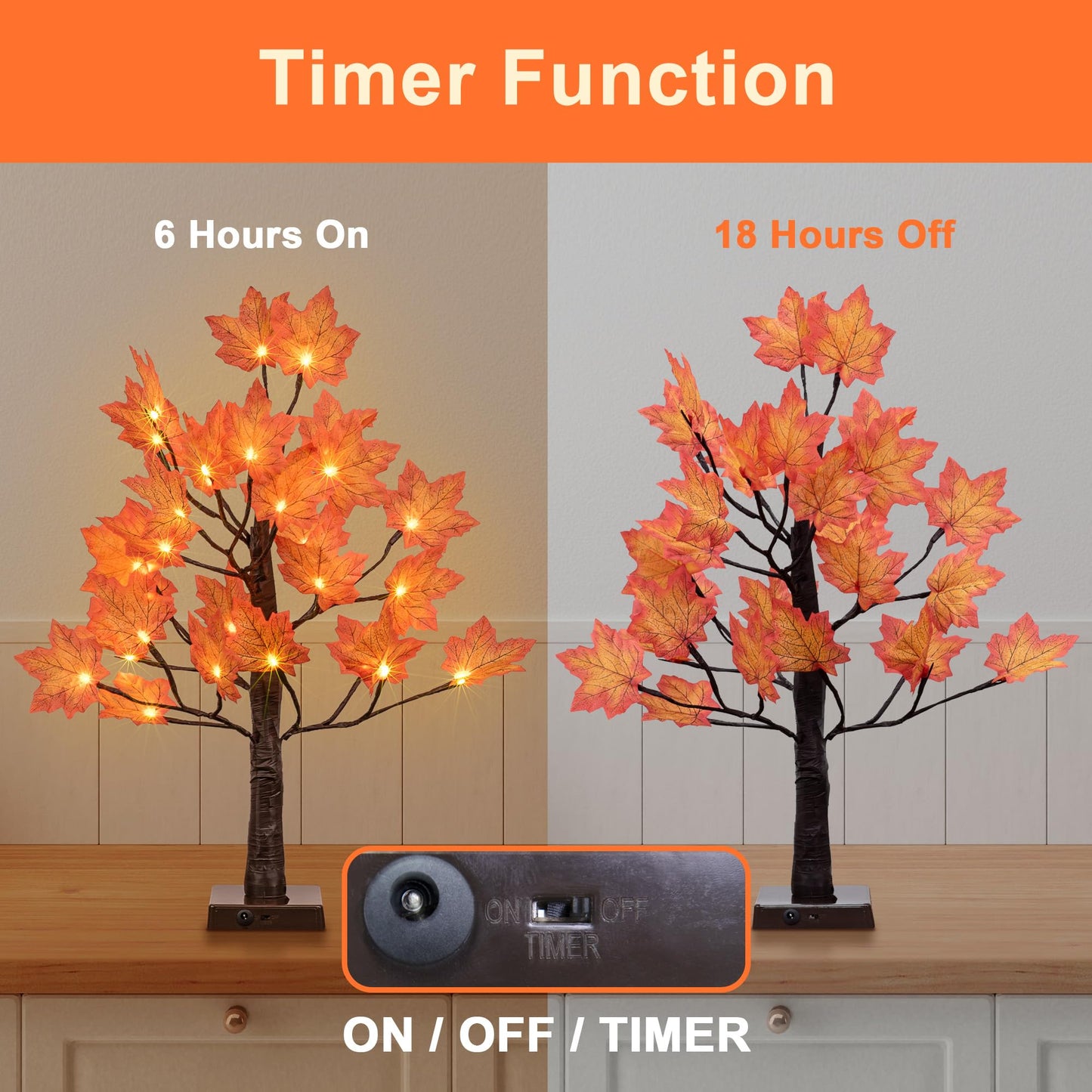 LIGHTSHARE 6FT 120LED Artificial Lighted Maple Tree Warm White Fall Decorations Indoor Ourdoor, Orange