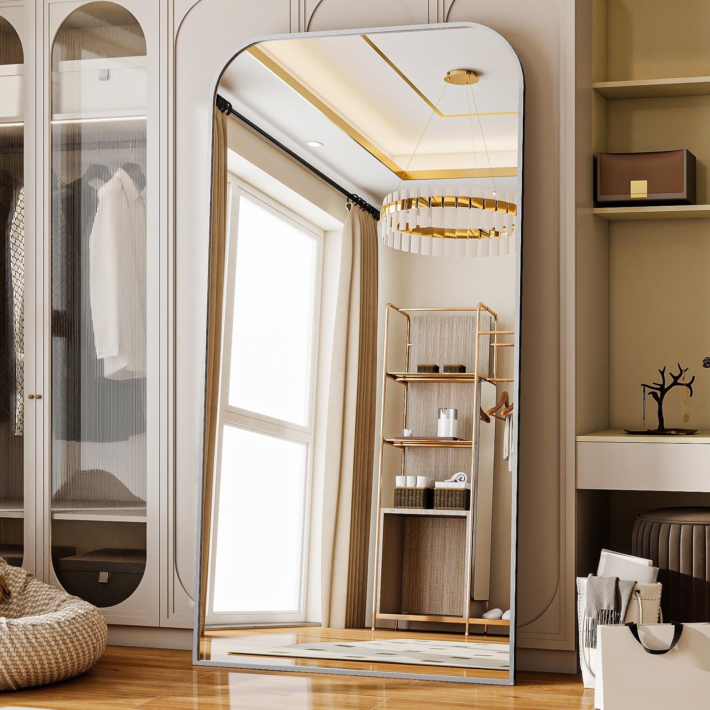 Full Length Mirror 65"x24" Arched Floor Standing Large Mirrors Full Body Mirror with Stand - with Aluminum Frame for Bedroom Living Room, Black