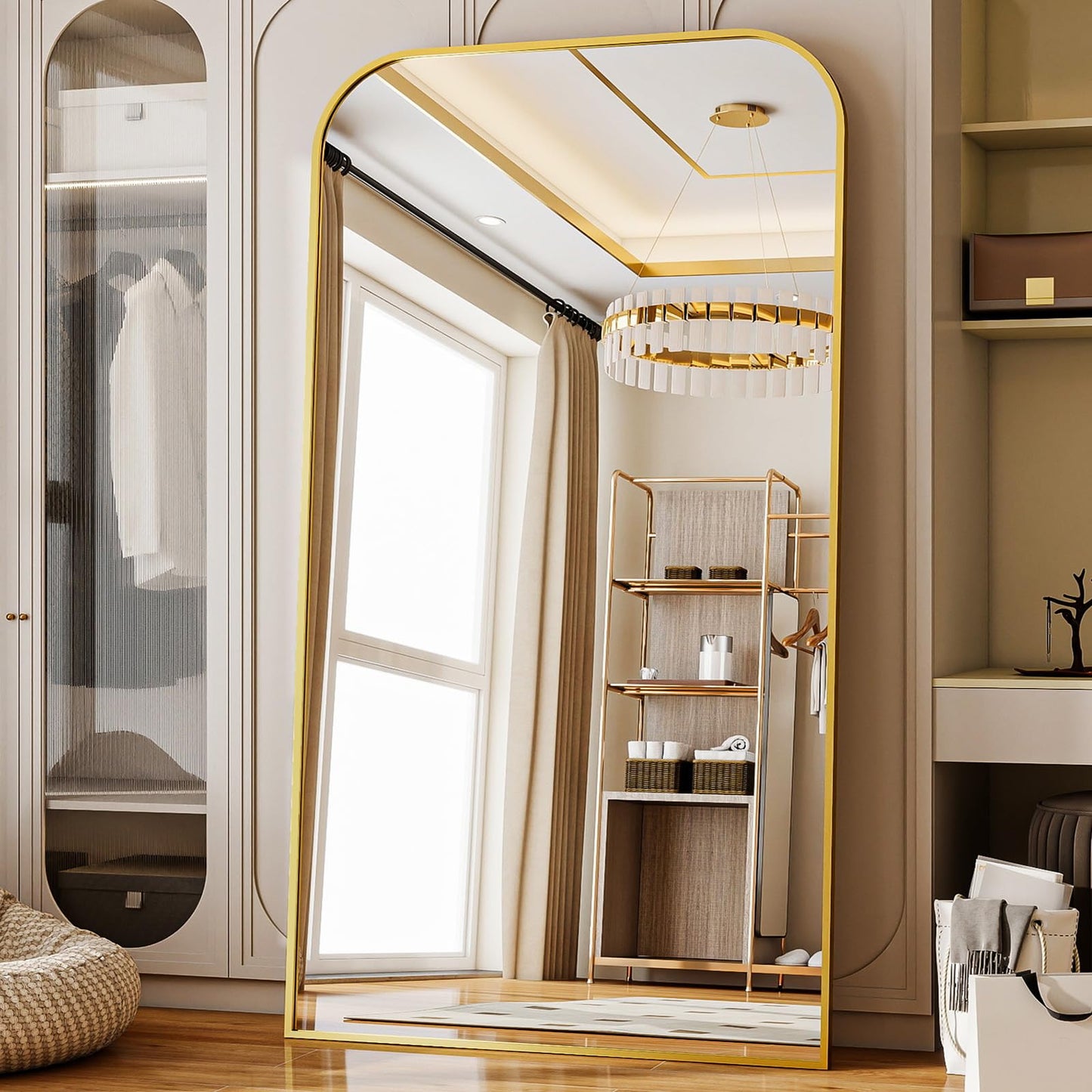 Full Length Mirror 65"x24" Arched Floor Standing Large Mirrors Full Body Mirror with Stand - with Aluminum Frame for Bedroom Living Room, Black