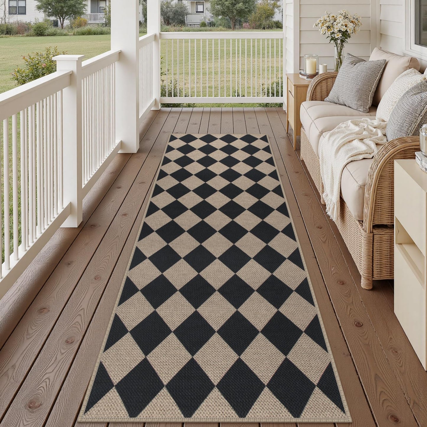 Rugalia Easy Jute Checkered Entryway Rug, 2x3 Black Modern Indoor Outdoor Doormat, Washable Non-Slip Neutral Small Kitchen Rug Farmhouse Diamond Throw Rugs for Entrance Bedroom Bathroom