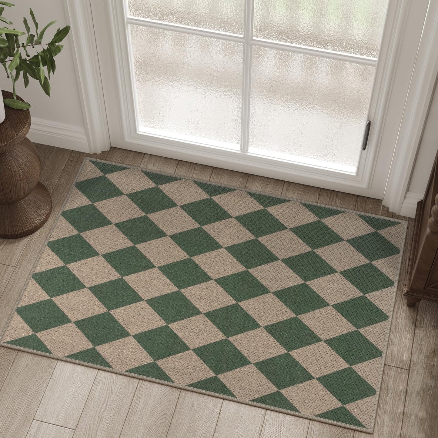 Rugalia Easy Jute Checkered Entryway Rug, 2x3 Black Modern Indoor Outdoor Doormat, Washable Non-Slip Neutral Small Kitchen Rug Farmhouse Diamond Throw Rugs for Entrance Bedroom Bathroom