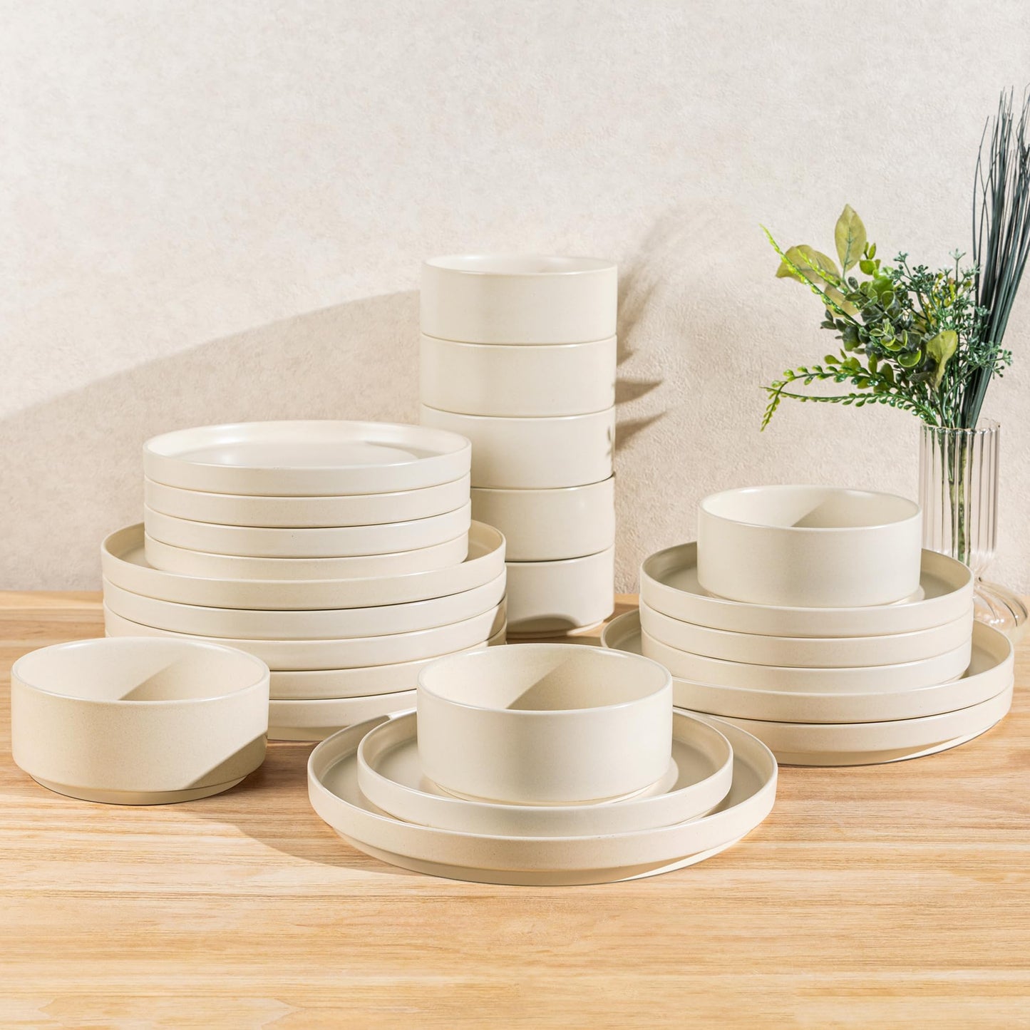 TheTerra Ceramic Dinnerware Sets for 4, 12 Pieces Porcelain Lightweight Plates and Bowls Sets, Scratch Resistant Dish Set, Oven & Microwave & Dishwasher Safe, Beige