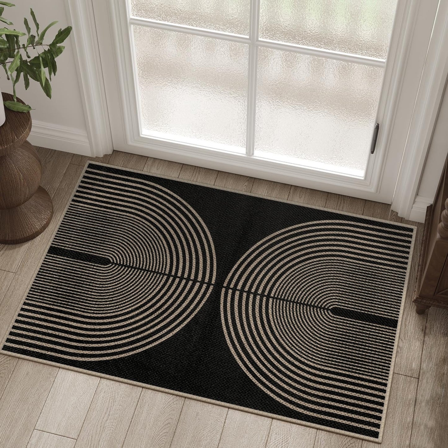 Rugalia Easy Jute Checkered Entryway Rug, 2x3 Black Modern Indoor Outdoor Doormat, Washable Non-Slip Neutral Small Kitchen Rug Farmhouse Diamond Throw Rugs for Entrance Bedroom Bathroom