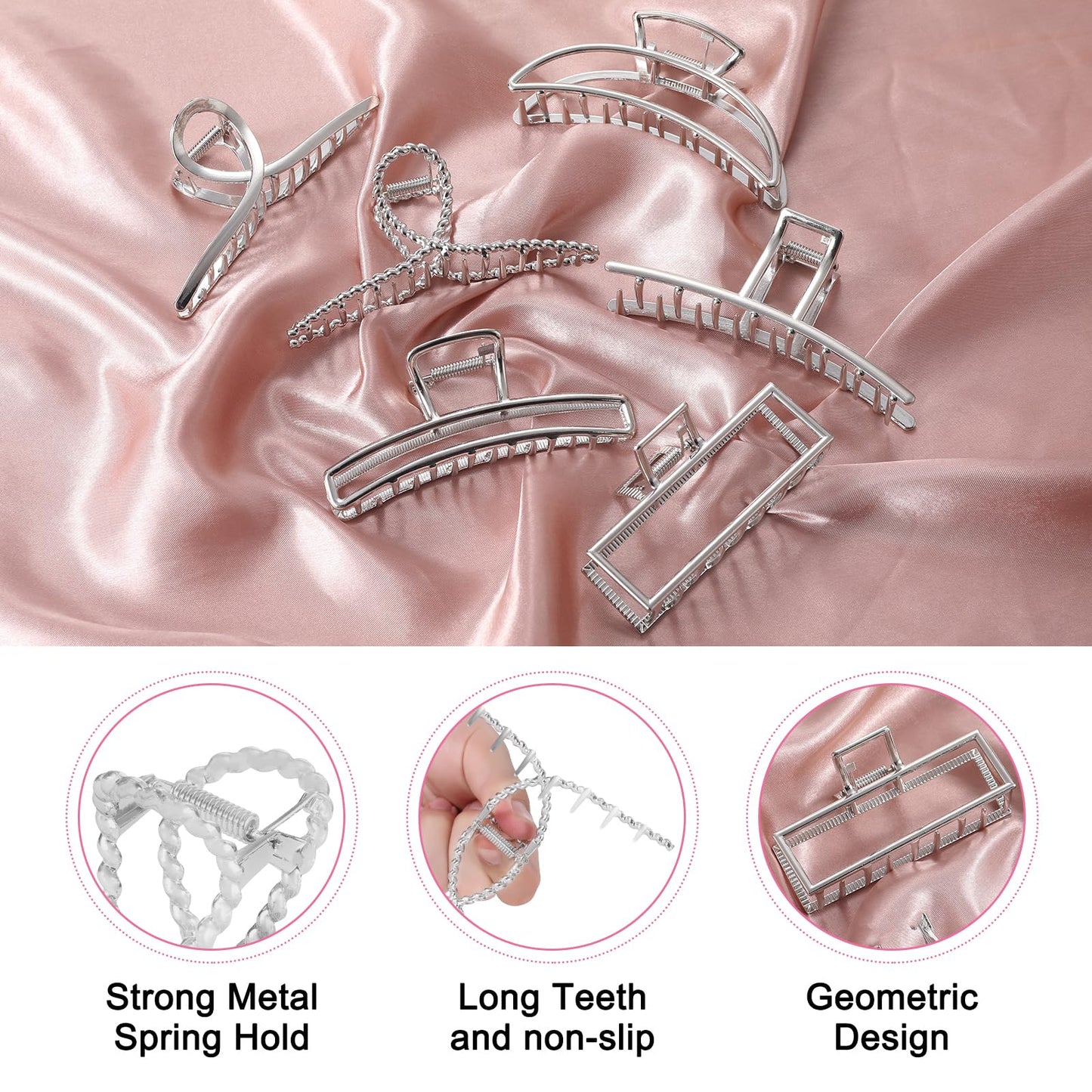 LUKACY 6 Pack Gold Metal Hair Clips - 4 Inch Large Jaw Clips for Women, Strong Hold Hair Claws for Thick or Thin Hair, Fashion Hair Accessories for Styling