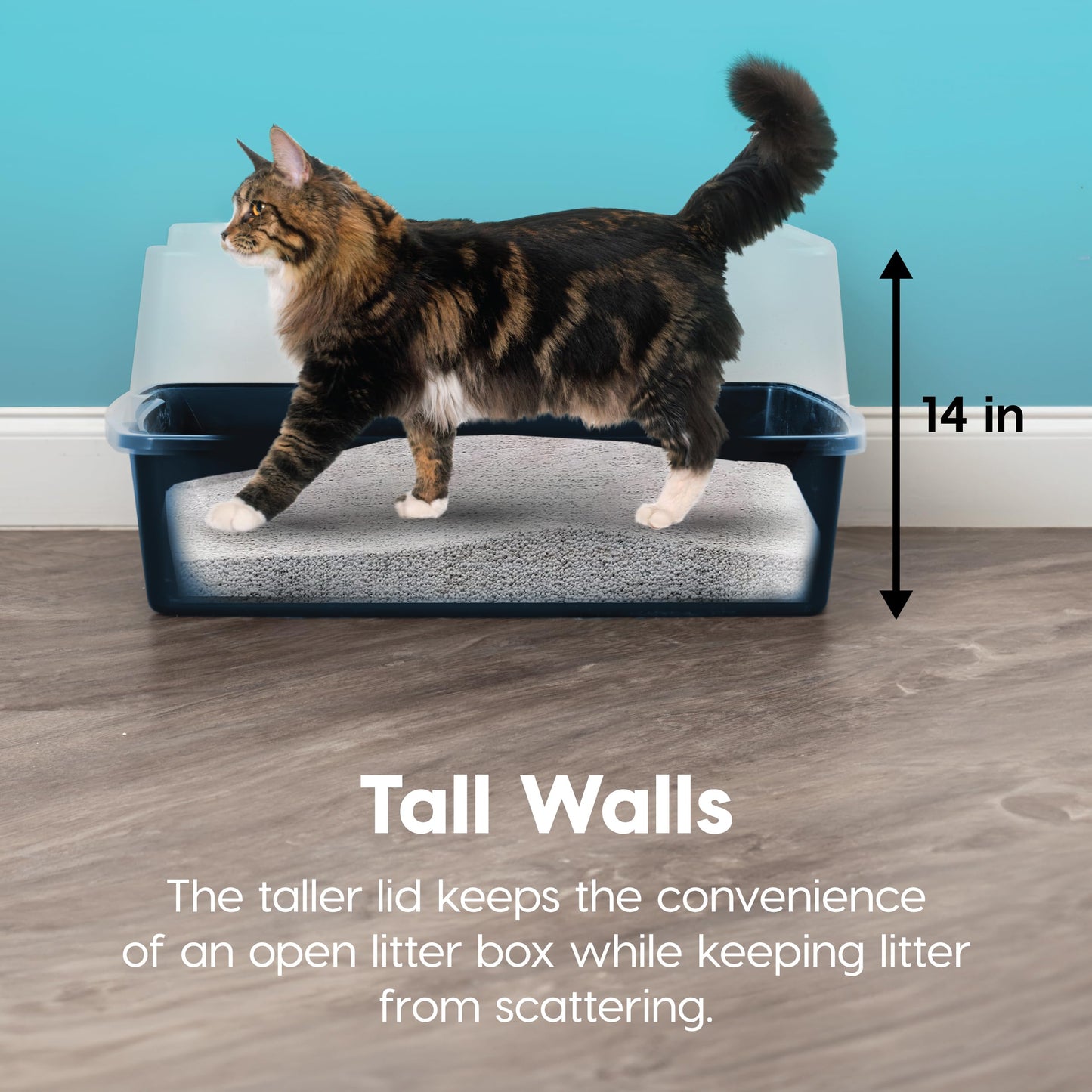 IRIS USA Extra Large Litter Box XXL Open Top High Sided Walls Scatter Shield Scoop Included Easy Clean Plastic Pan for Big Cats Multi-Cat Households 30" L x 20" W x 14" H Black
