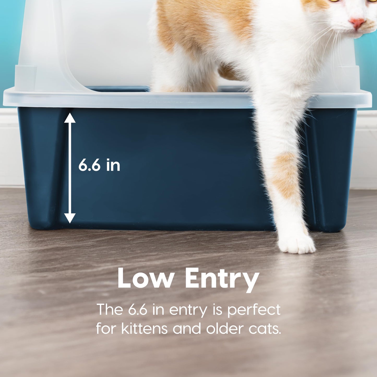 IRIS USA Extra Large Litter Box XXL Open Top High Sided Walls Scatter Shield Scoop Included Easy Clean Plastic Pan for Big Cats Multi-Cat Households 30" L x 20" W x 14" H Black