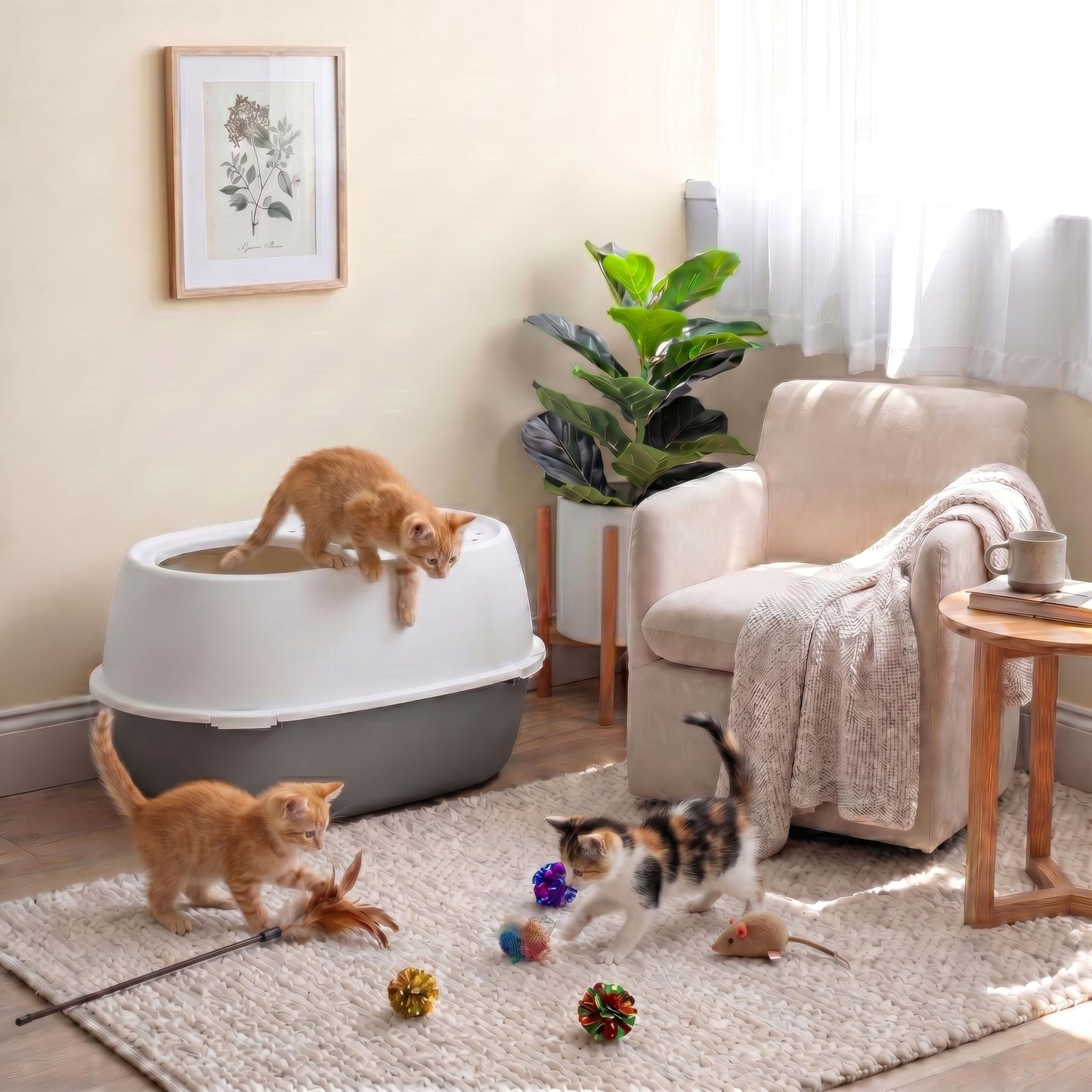 IRIS USA Extra Large Litter Box XXL Open Top High Sided Walls Scatter Shield Scoop Included Easy Clean Plastic Pan for Big Cats Multi-Cat Households 30" L x 20" W x 14" H Black