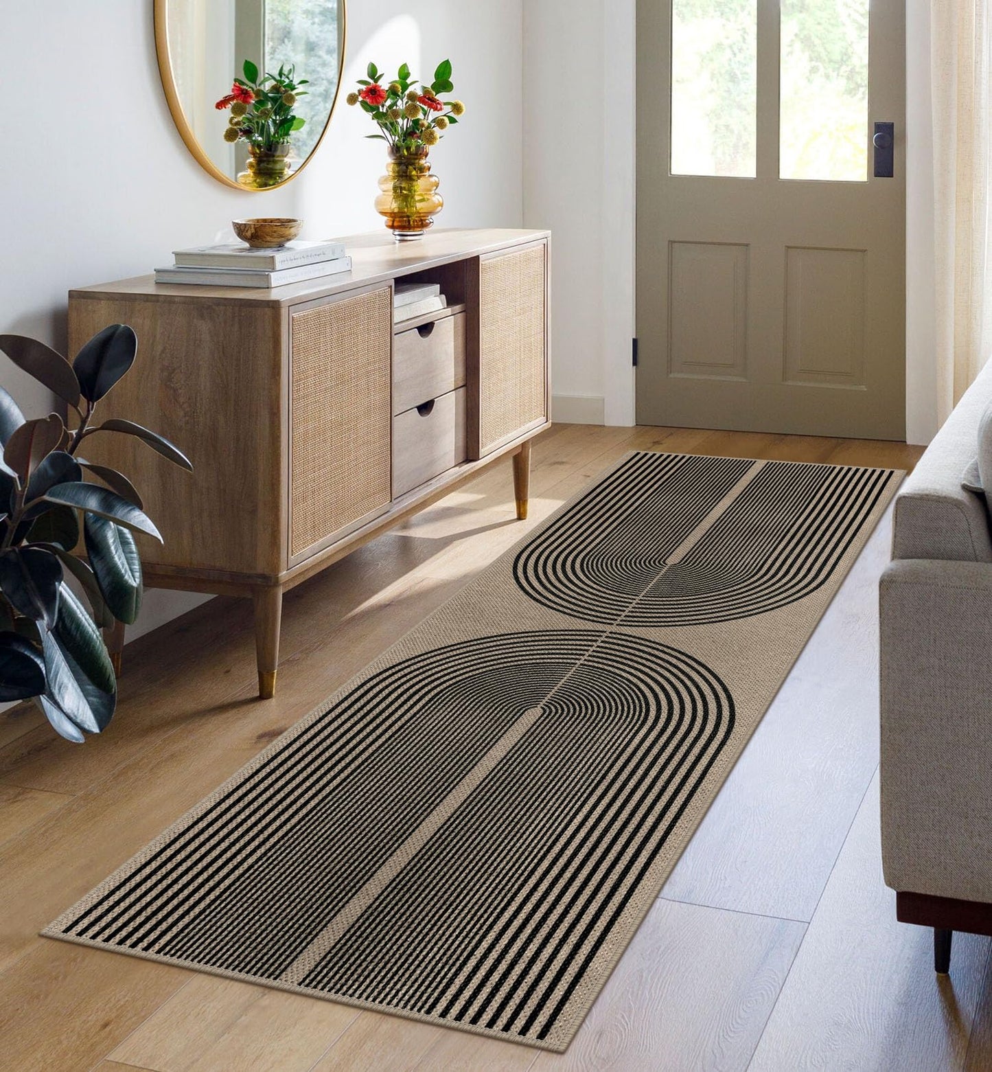 Rugalia Easy Jute Checkered Entryway Rug, 2x3 Black Modern Indoor Outdoor Doormat, Washable Non-Slip Neutral Small Kitchen Rug Farmhouse Diamond Throw Rugs for Entrance Bedroom Bathroom