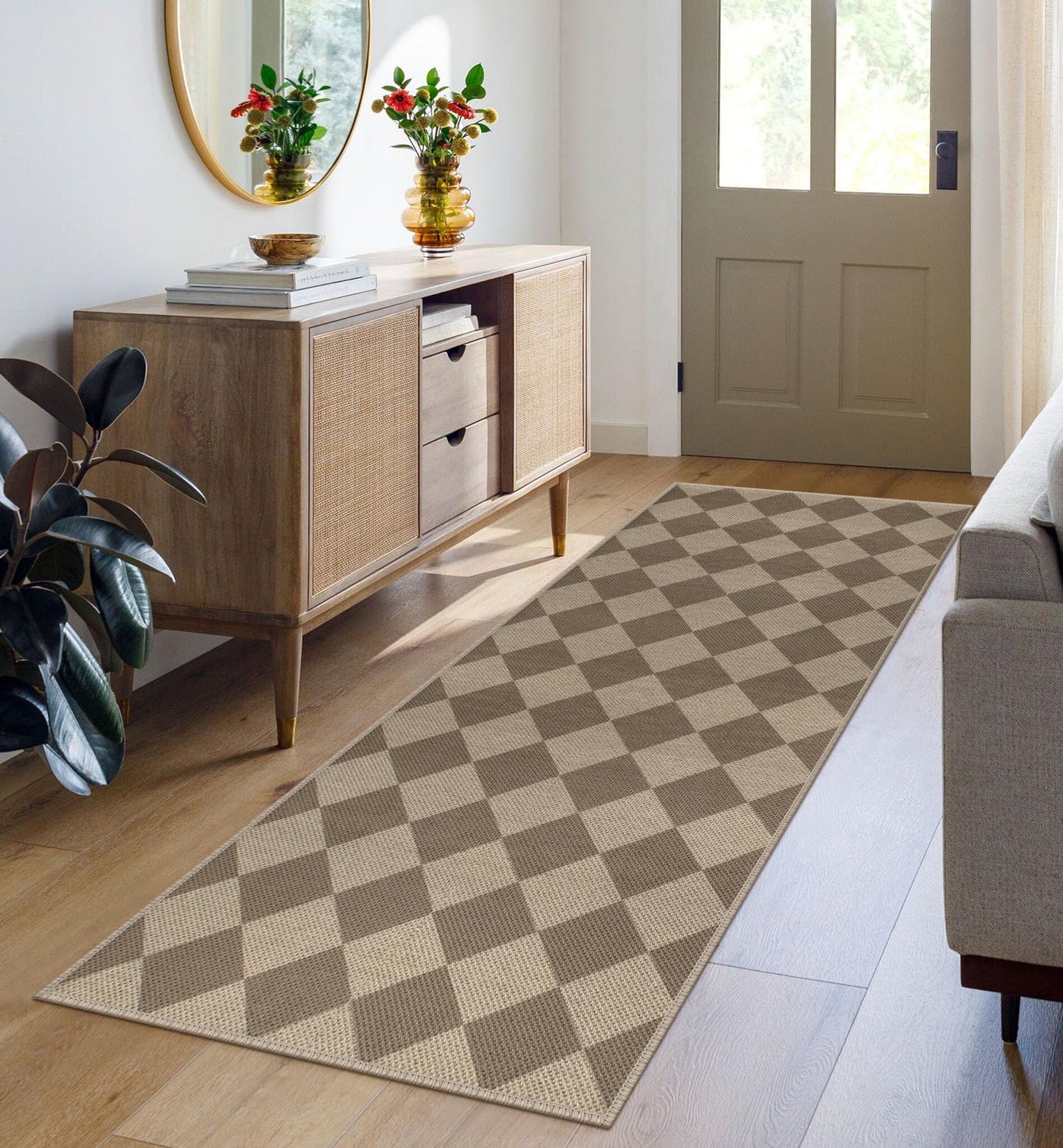 Rugalia Easy Jute Checkered Entryway Rug, 2x3 Black Modern Indoor Outdoor Doormat, Washable Non-Slip Neutral Small Kitchen Rug Farmhouse Diamond Throw Rugs for Entrance Bedroom Bathroom