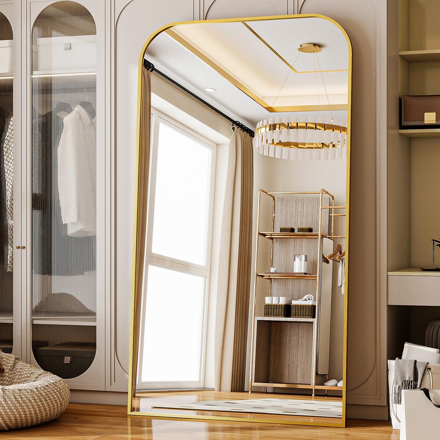 Full Length Mirror 65"x24" Arched Floor Standing Large Mirrors Full Body Mirror with Stand - with Aluminum Frame for Bedroom Living Room, Black