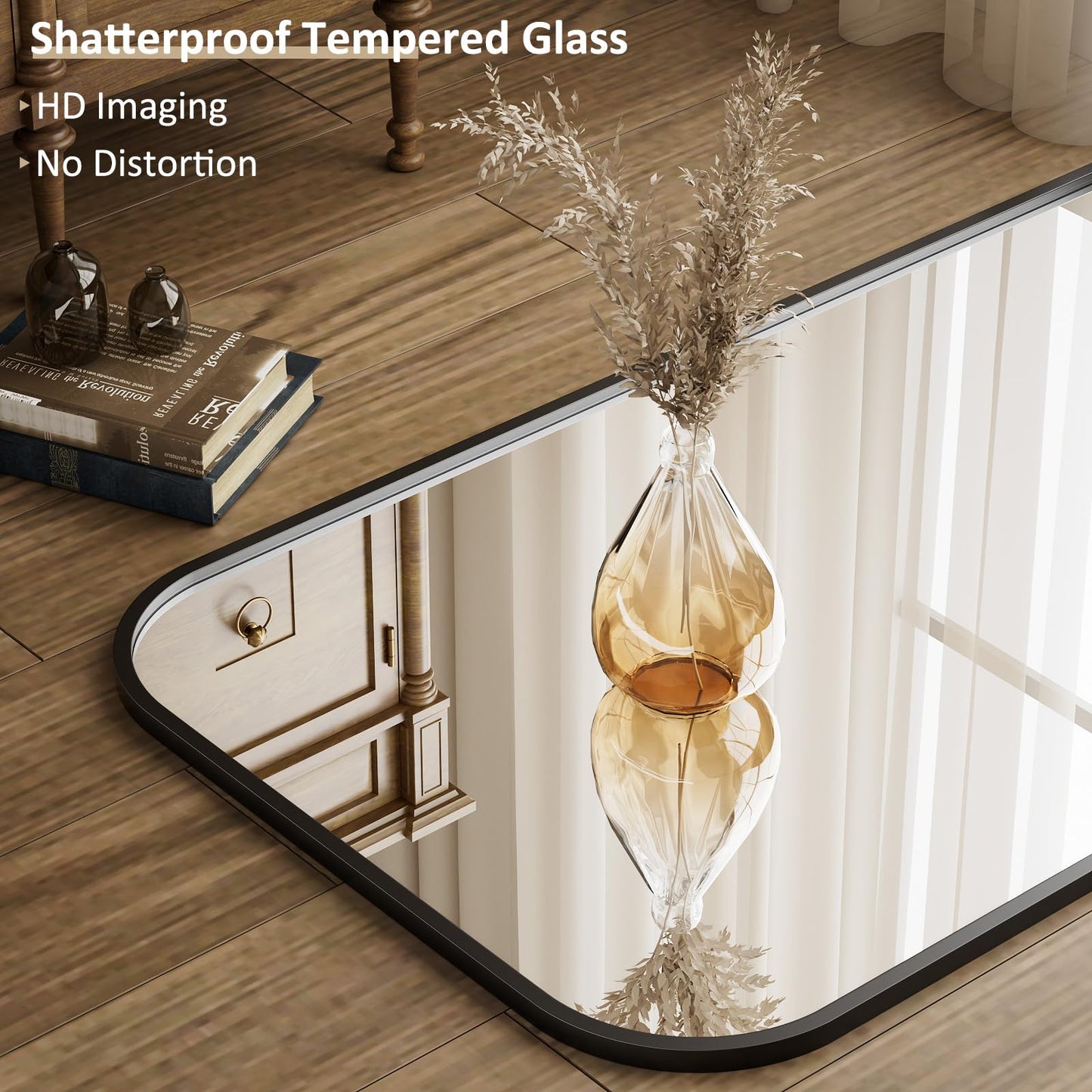 Full Length Mirror 65"x24" Arched Floor Standing Large Mirrors Full Body Mirror with Stand - with Aluminum Frame for Bedroom Living Room, Black