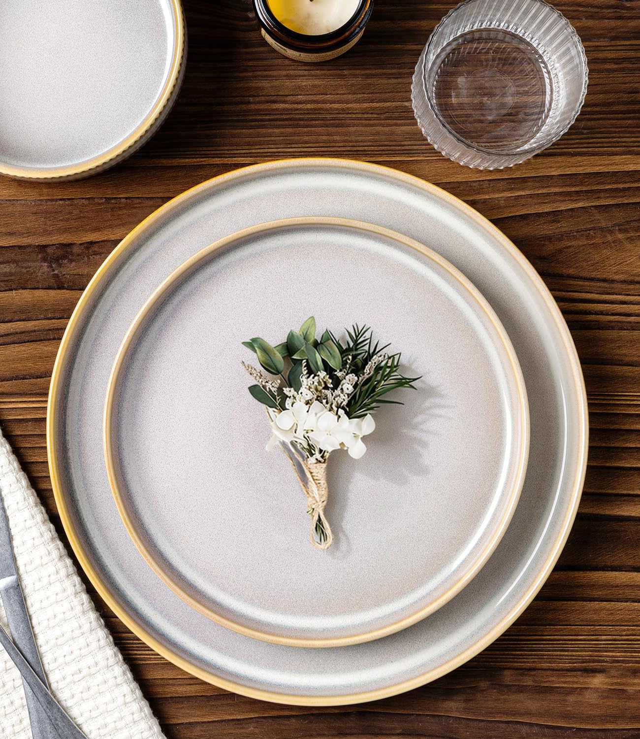 TheTerra Ceramic Dinnerware Sets for 4, 12 Pieces Porcelain Lightweight Plates and Bowls Sets, Scratch Resistant Dish Set, Oven & Microwave & Dishwasher Safe, Beige