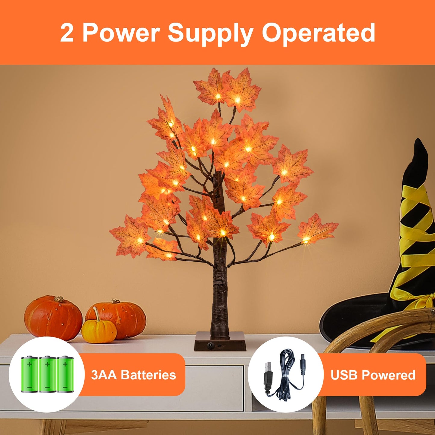 LIGHTSHARE 6FT 120LED Artificial Lighted Maple Tree Warm White Fall Decorations Indoor Ourdoor, Orange