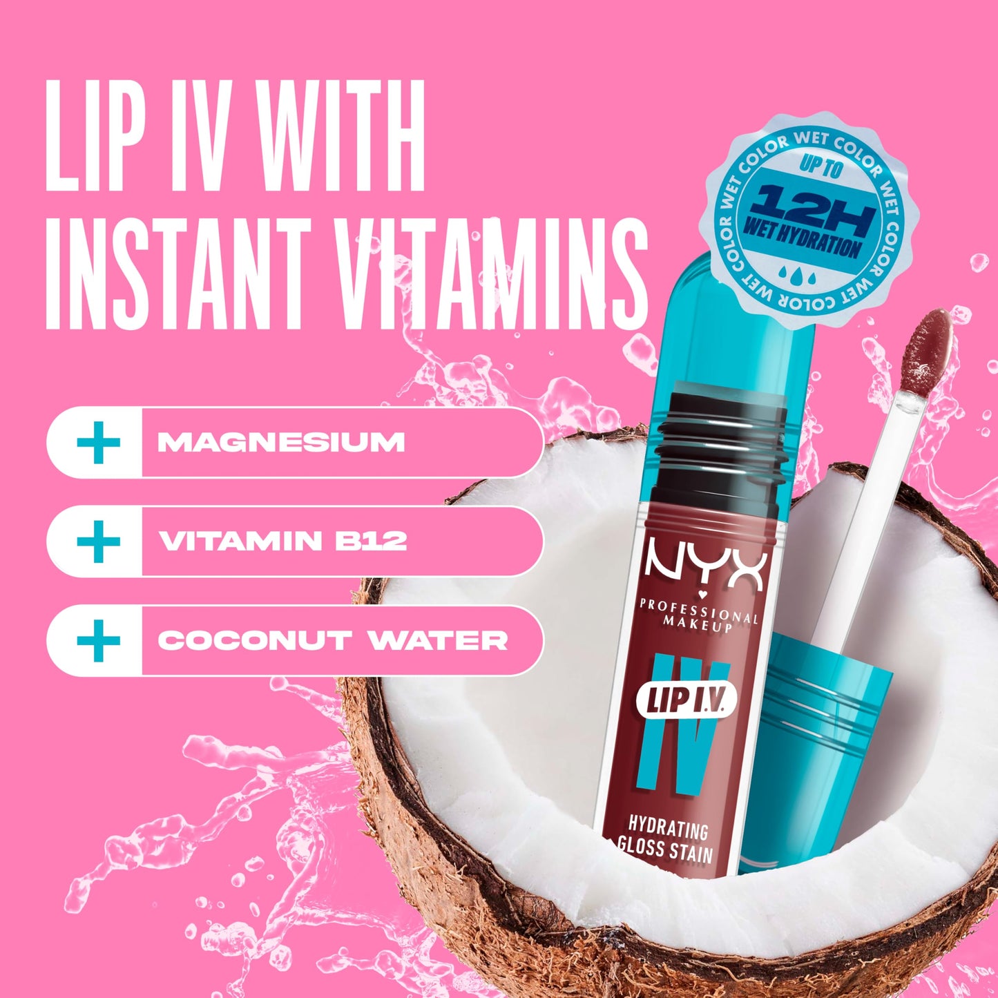 NYX PROFESSIONAL MAKEUP Lip IV Hydrating Glossy Lip Stain, Long-Lasting, Tinted, Vegan Formula with 12 HR Hydration - Hydra Honey (Brown)