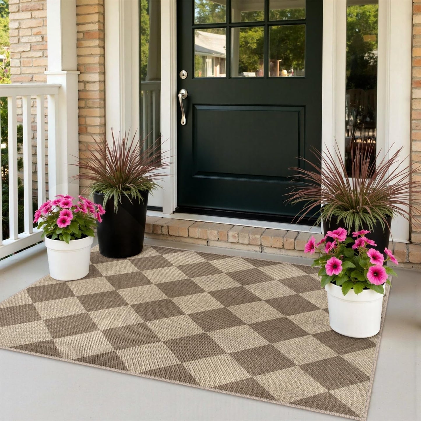 Rugalia Easy Jute Checkered Entryway Rug, 2x3 Black Modern Indoor Outdoor Doormat, Washable Non-Slip Neutral Small Kitchen Rug Farmhouse Diamond Throw Rugs for Entrance Bedroom Bathroom
