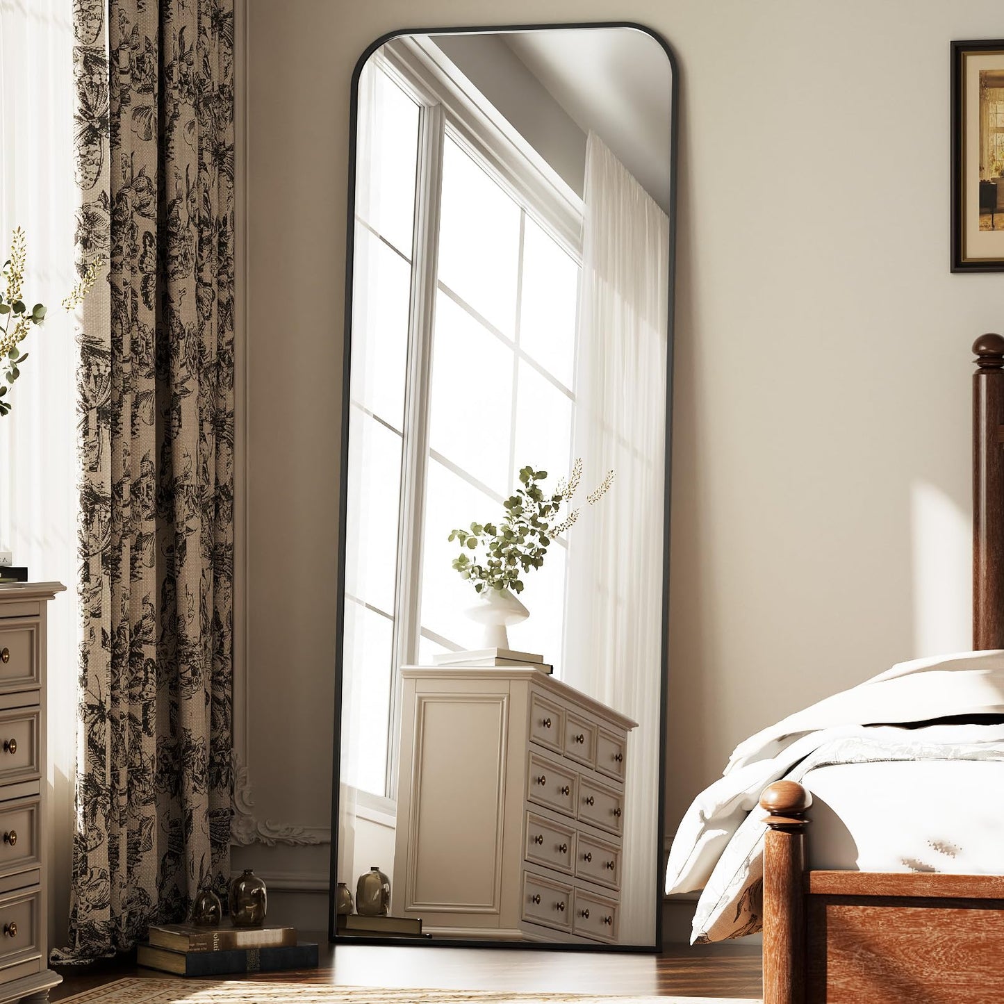 Full Length Mirror 65"x24" Arched Floor Standing Large Mirrors Full Body Mirror with Stand - with Aluminum Frame for Bedroom Living Room, Black