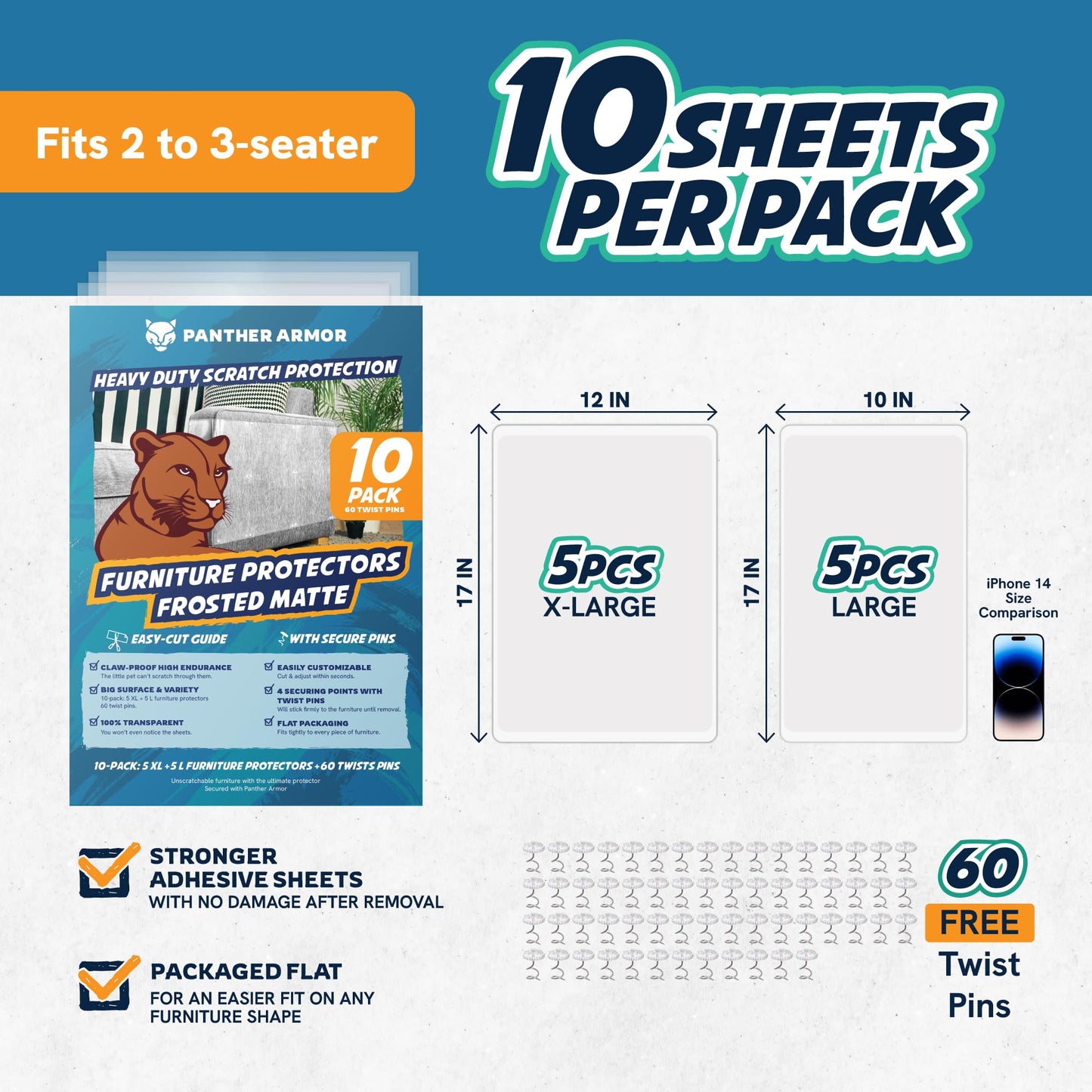 8 Pack Cat Scratch Furniture Protector Sheets – Matte Finish Couch & Sofa Guard from Cat Claws – Easy Apply, Removable, with Twist Pins (4 XL + 4 Large)