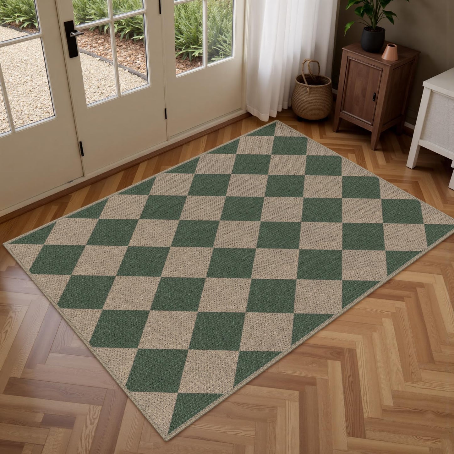Rugalia Easy Jute Checkered Entryway Rug, 2x3 Black Modern Indoor Outdoor Doormat, Washable Non-Slip Neutral Small Kitchen Rug Farmhouse Diamond Throw Rugs for Entrance Bedroom Bathroom