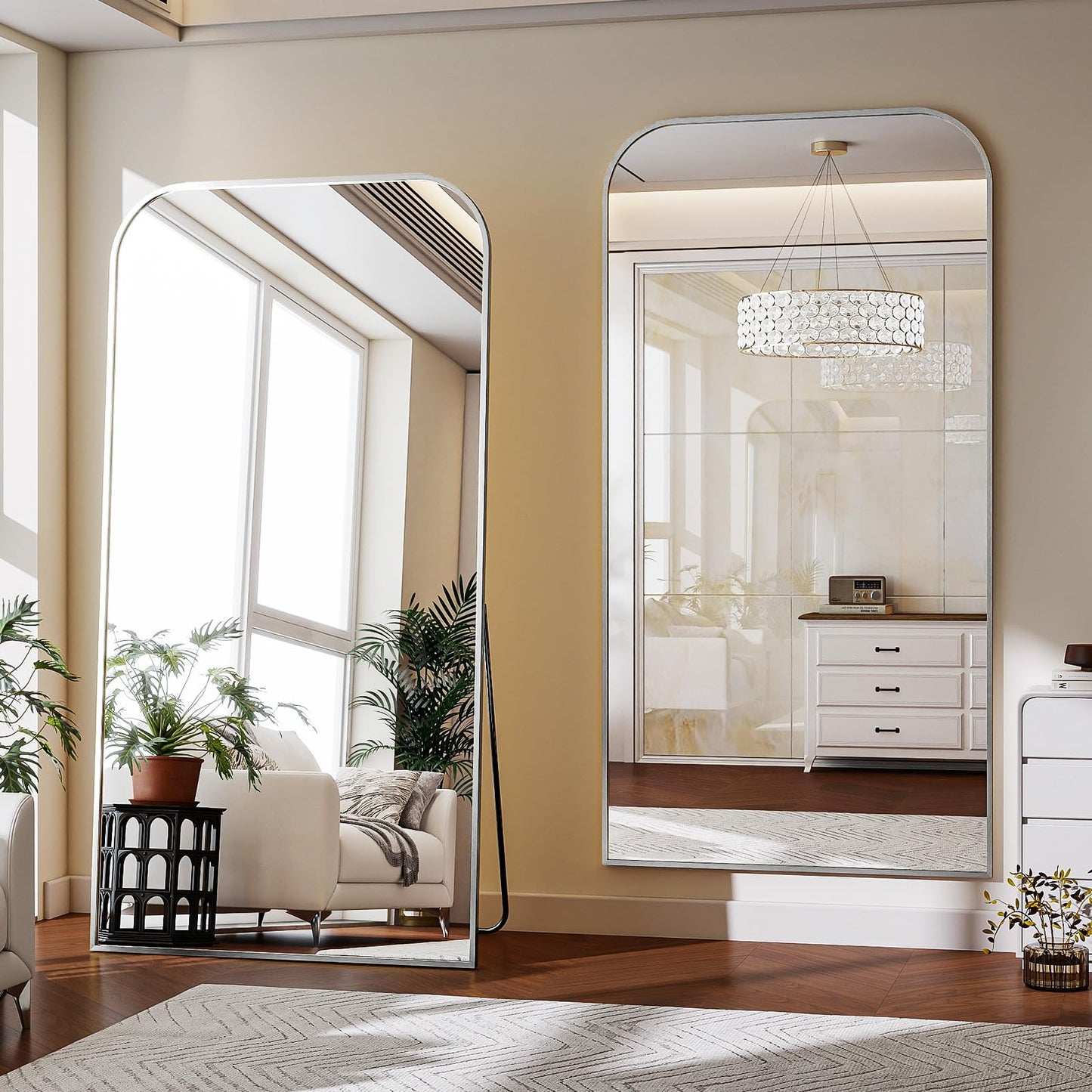 Full Length Mirror 65"x24" Arched Floor Standing Large Mirrors Full Body Mirror with Stand - with Aluminum Frame for Bedroom Living Room, Black