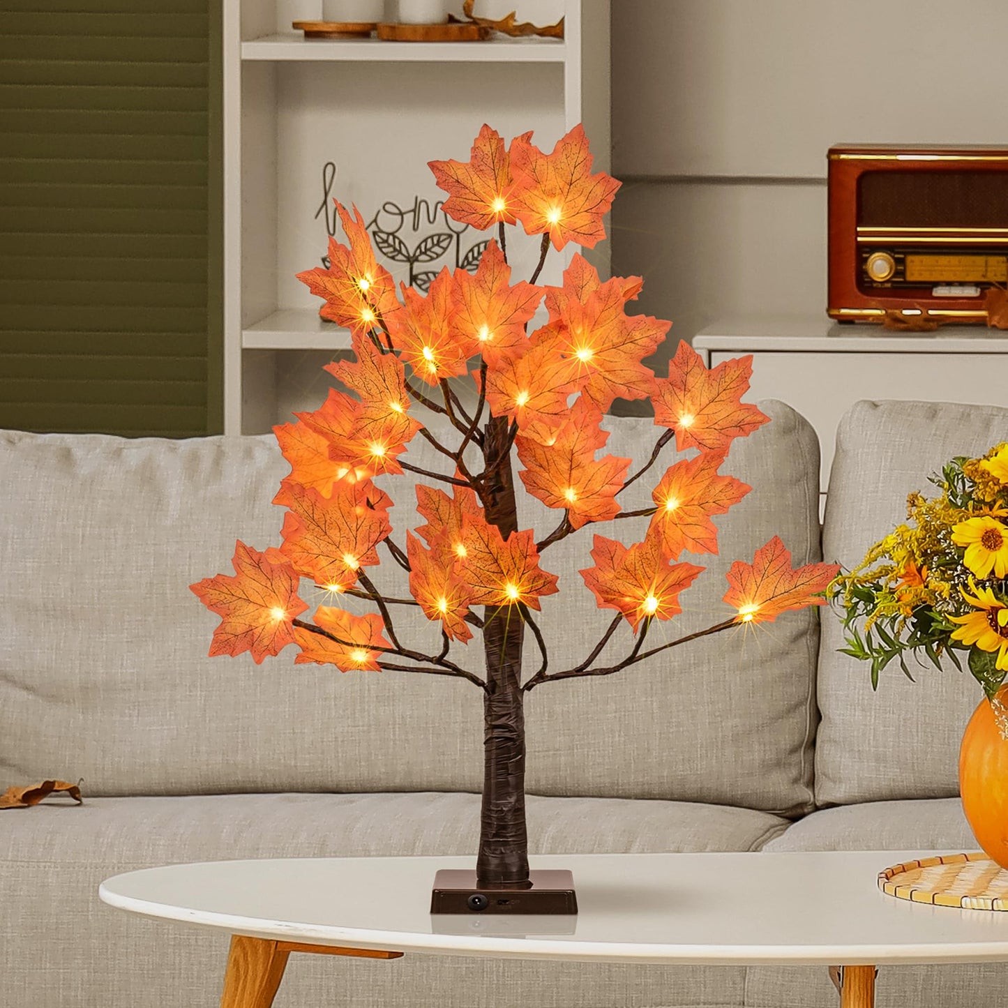 LIGHTSHARE 6FT 120LED Artificial Lighted Maple Tree Warm White Fall Decorations Indoor Ourdoor, Orange