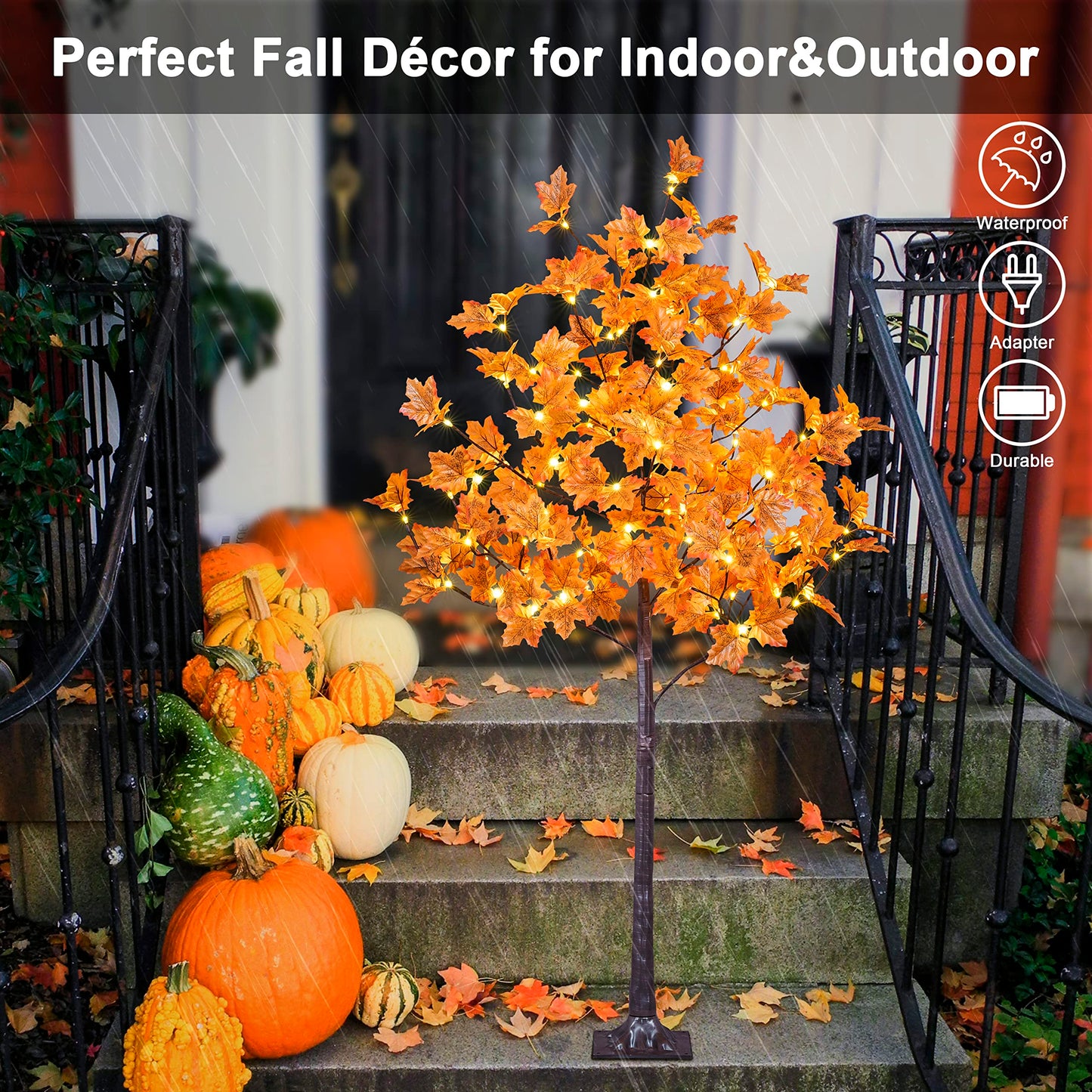 LIGHTSHARE 6FT 120LED Artificial Lighted Maple Tree Warm White Fall Decorations Indoor Ourdoor, Orange