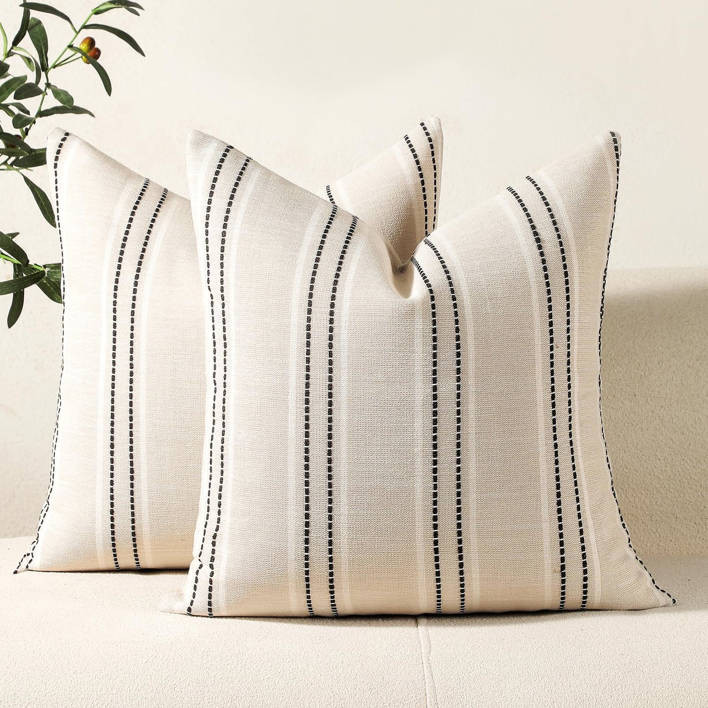 Hckot Christmas Throw Pillow Covers 24x24 Set of 2 Red Pillow Covers Striped Decorative Pillows Xmas Decorations Cushion Covers Winter Holiday Decor for Sofa Couch Living Room(Red)