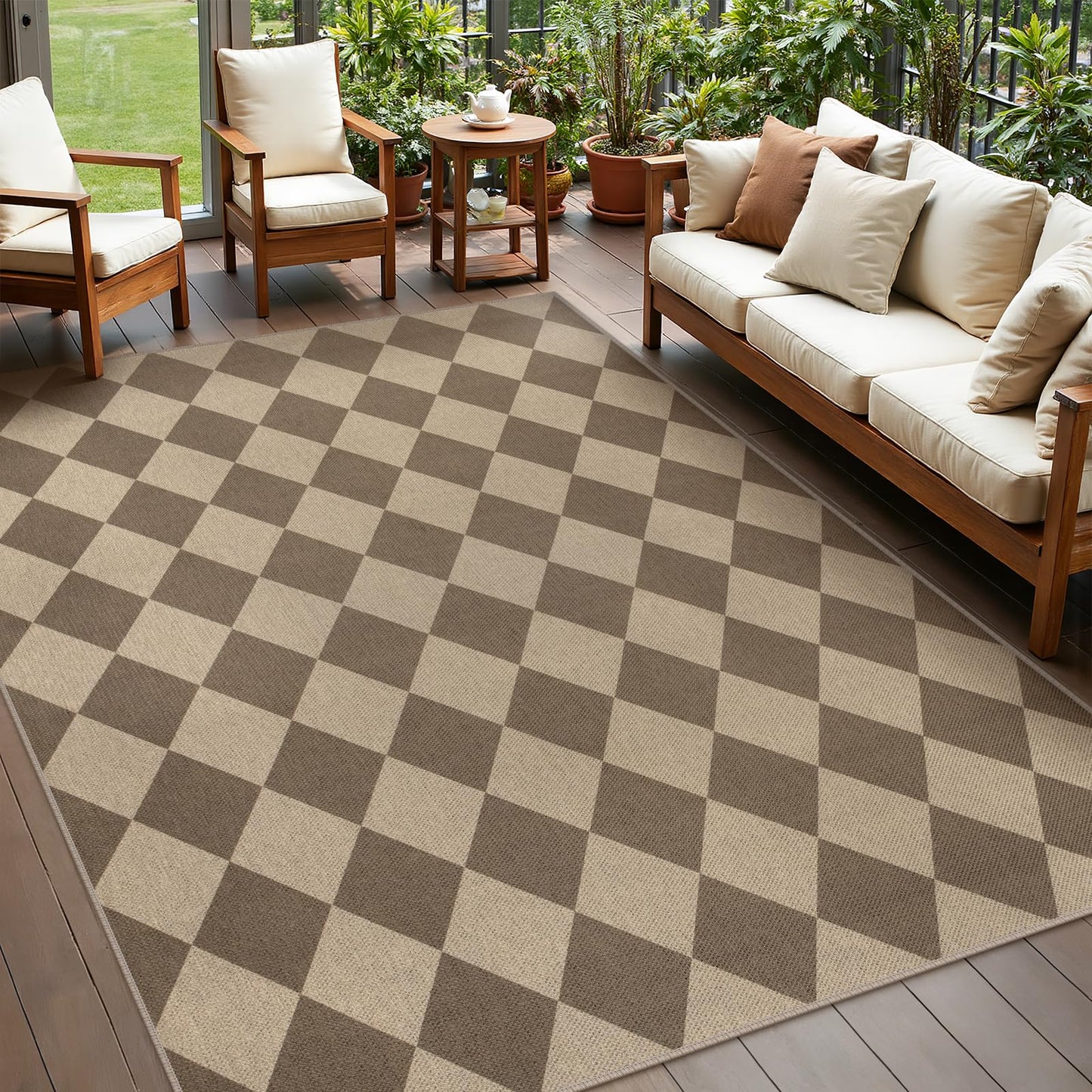 Rugalia Easy Jute Checkered Entryway Rug, 2x3 Black Modern Indoor Outdoor Doormat, Washable Non-Slip Neutral Small Kitchen Rug Farmhouse Diamond Throw Rugs for Entrance Bedroom Bathroom