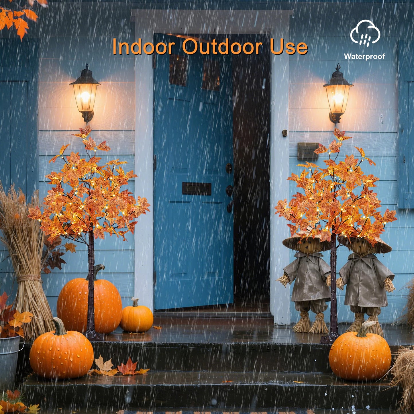 LIGHTSHARE 6FT 120LED Artificial Lighted Maple Tree Warm White Fall Decorations Indoor Ourdoor, Orange