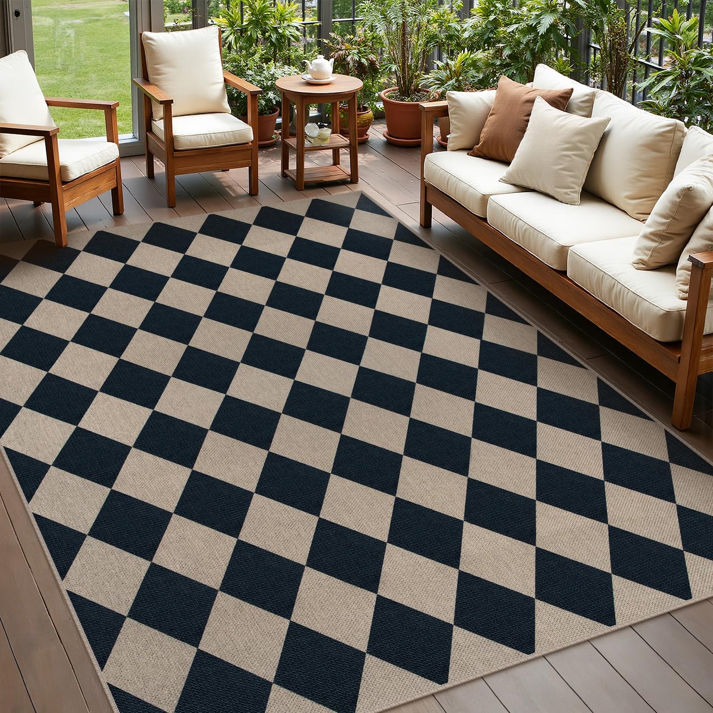 Rugalia Easy Jute Checkered Entryway Rug, 2x3 Black Modern Indoor Outdoor Doormat, Washable Non-Slip Neutral Small Kitchen Rug Farmhouse Diamond Throw Rugs for Entrance Bedroom Bathroom