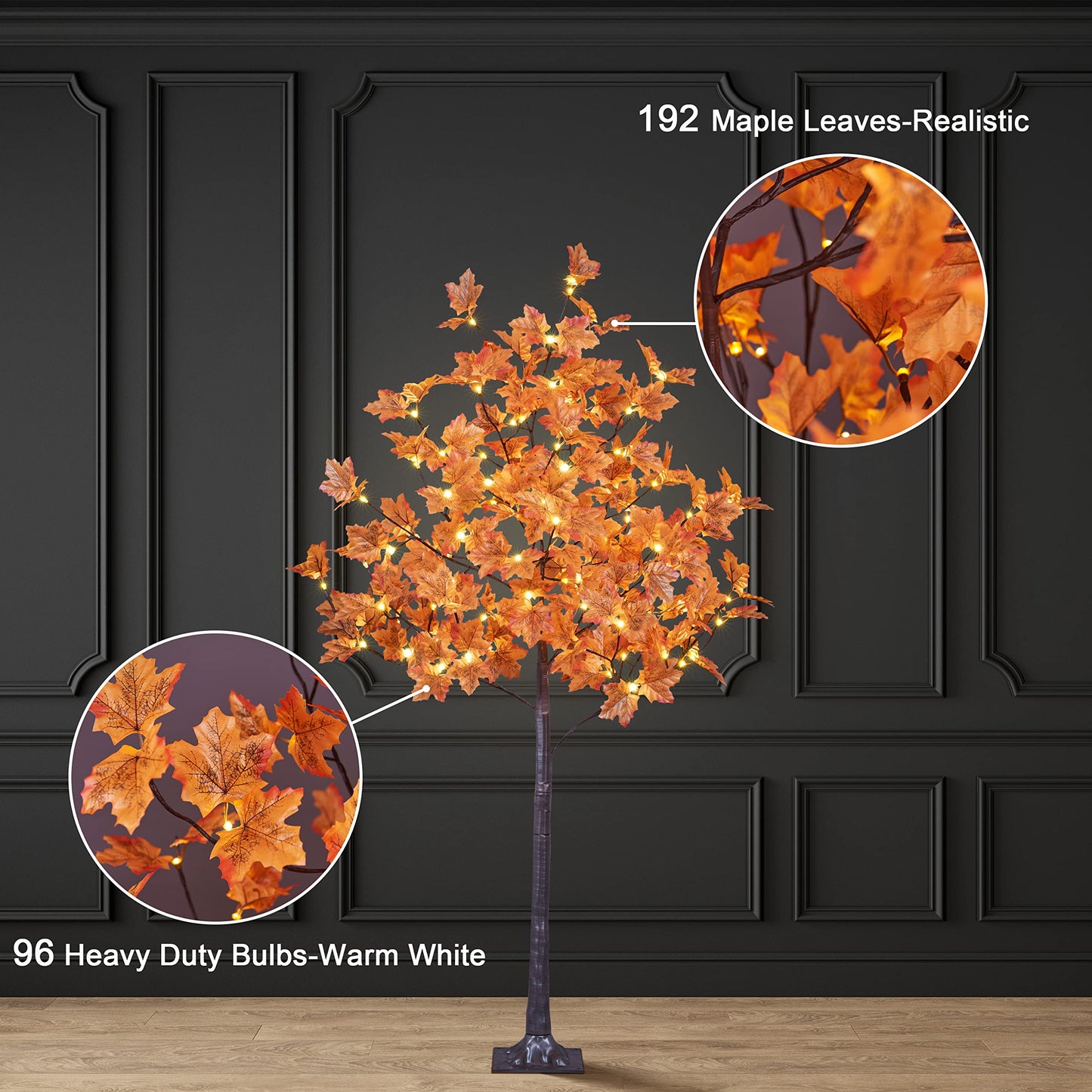 LIGHTSHARE 6FT 120LED Artificial Lighted Maple Tree Warm White Fall Decorations Indoor Ourdoor, Orange