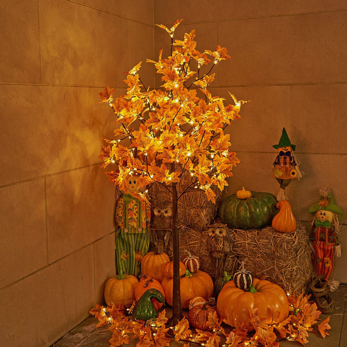 LIGHTSHARE 6FT 120LED Artificial Lighted Maple Tree Warm White Fall Decorations Indoor Ourdoor, Orange