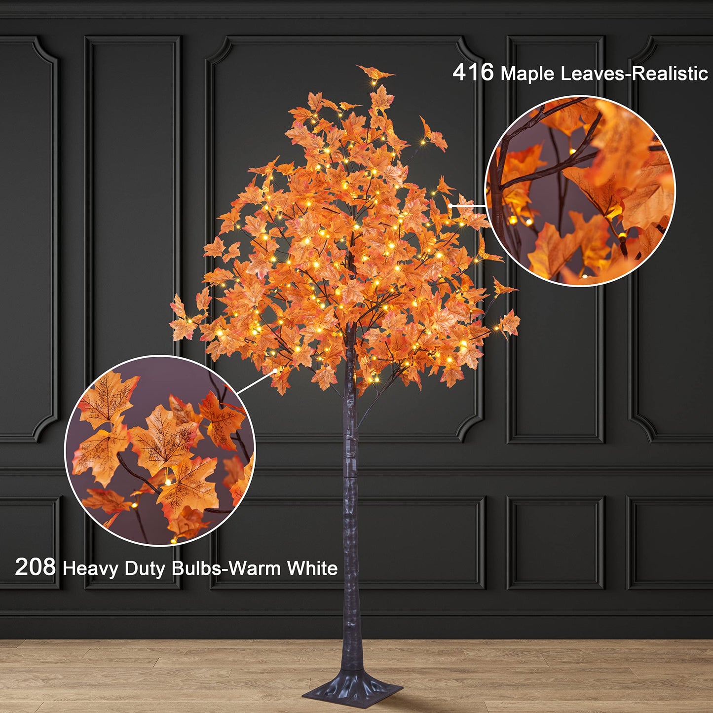 LIGHTSHARE 6FT 120LED Artificial Lighted Maple Tree Warm White Fall Decorations Indoor Ourdoor, Orange