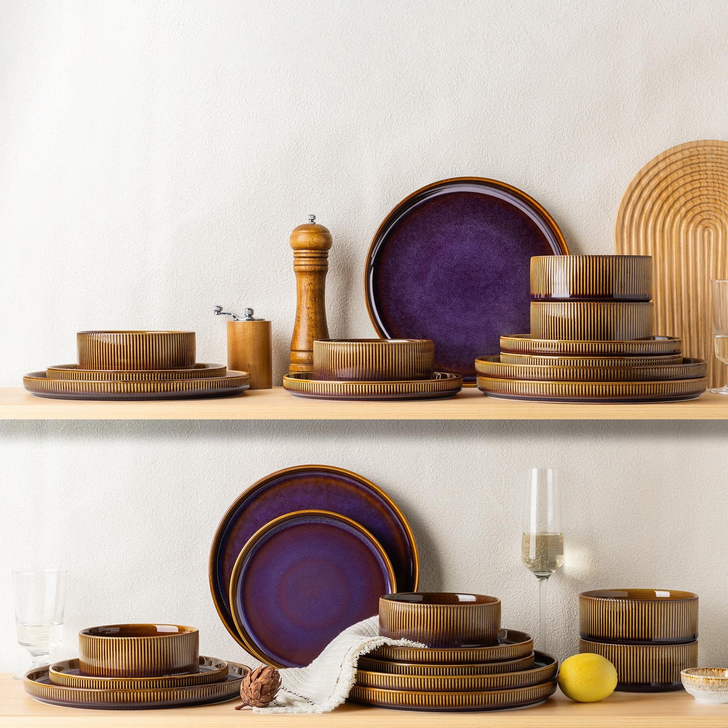 TheTerra Ceramic Dinnerware Sets for 4, 12 Pieces Porcelain Lightweight Plates and Bowls Sets, Scratch Resistant Dish Set, Oven & Microwave & Dishwasher Safe, Beige