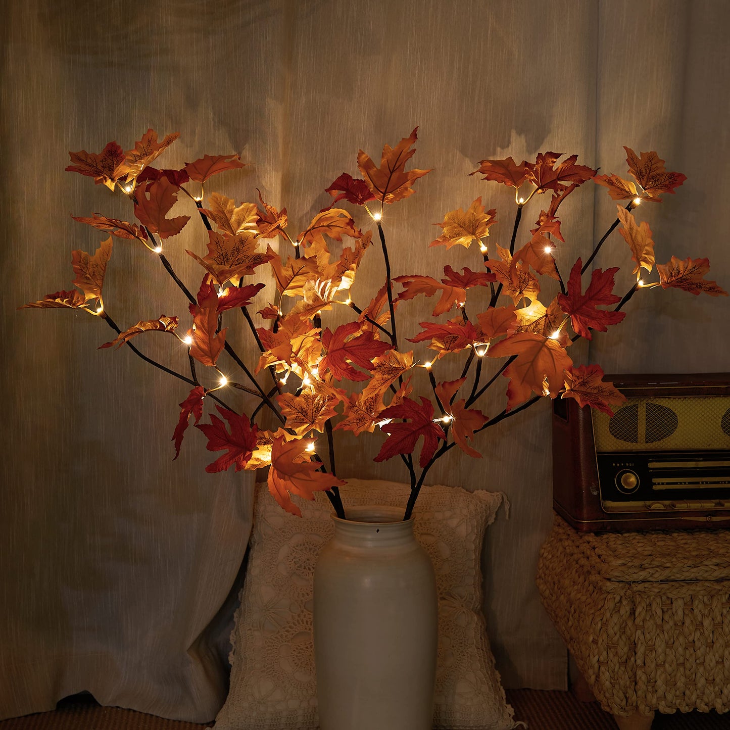 LIGHTSHARE 6FT 120LED Artificial Lighted Maple Tree Warm White Fall Decorations Indoor Ourdoor, Orange