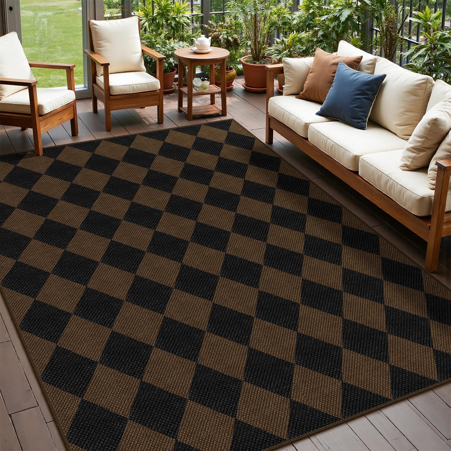 Rugalia Easy Jute Checkered Entryway Rug, 2x3 Black Modern Indoor Outdoor Doormat, Washable Non-Slip Neutral Small Kitchen Rug Farmhouse Diamond Throw Rugs for Entrance Bedroom Bathroom