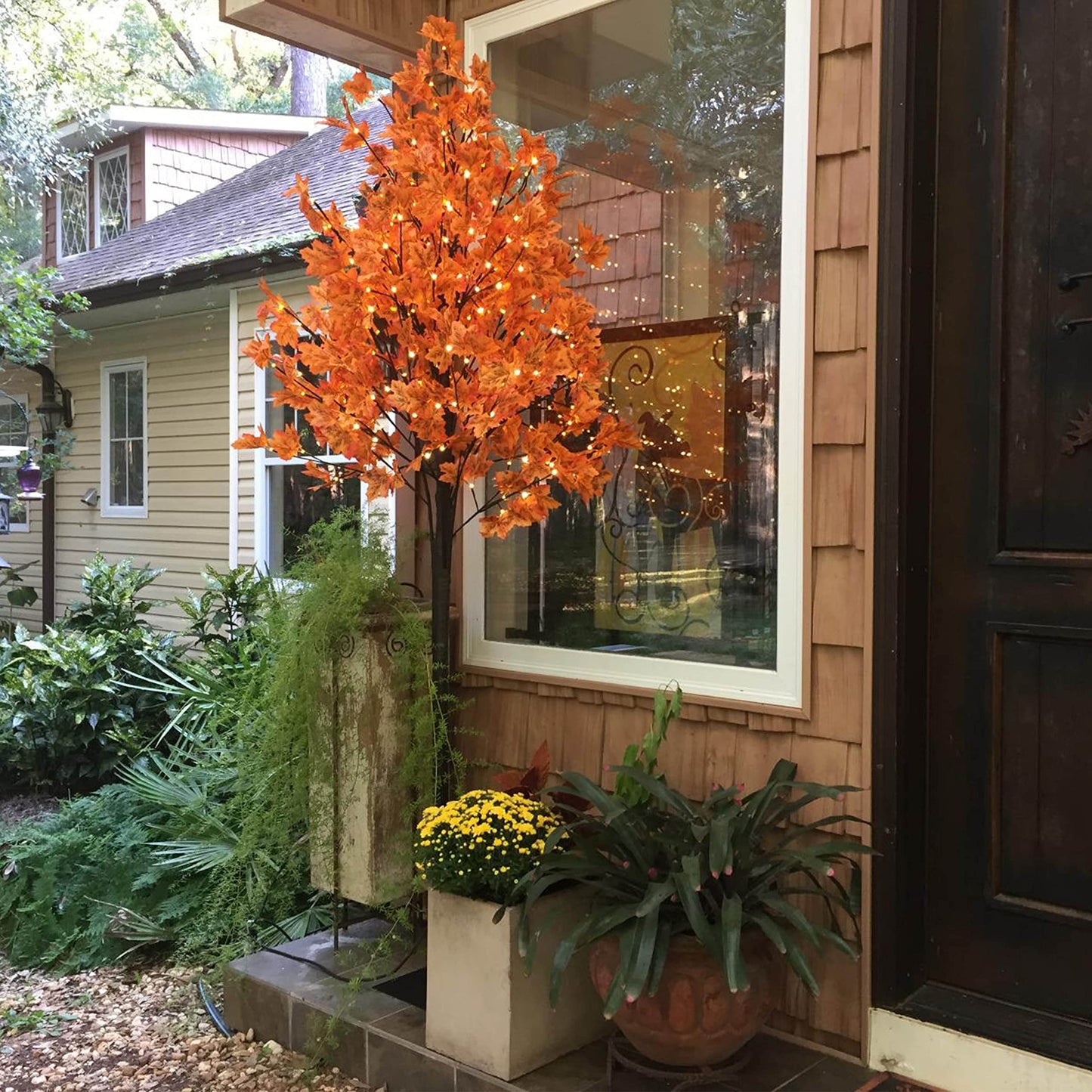 LIGHTSHARE 6FT 120LED Artificial Lighted Maple Tree Warm White Fall Decorations Indoor Ourdoor, Orange