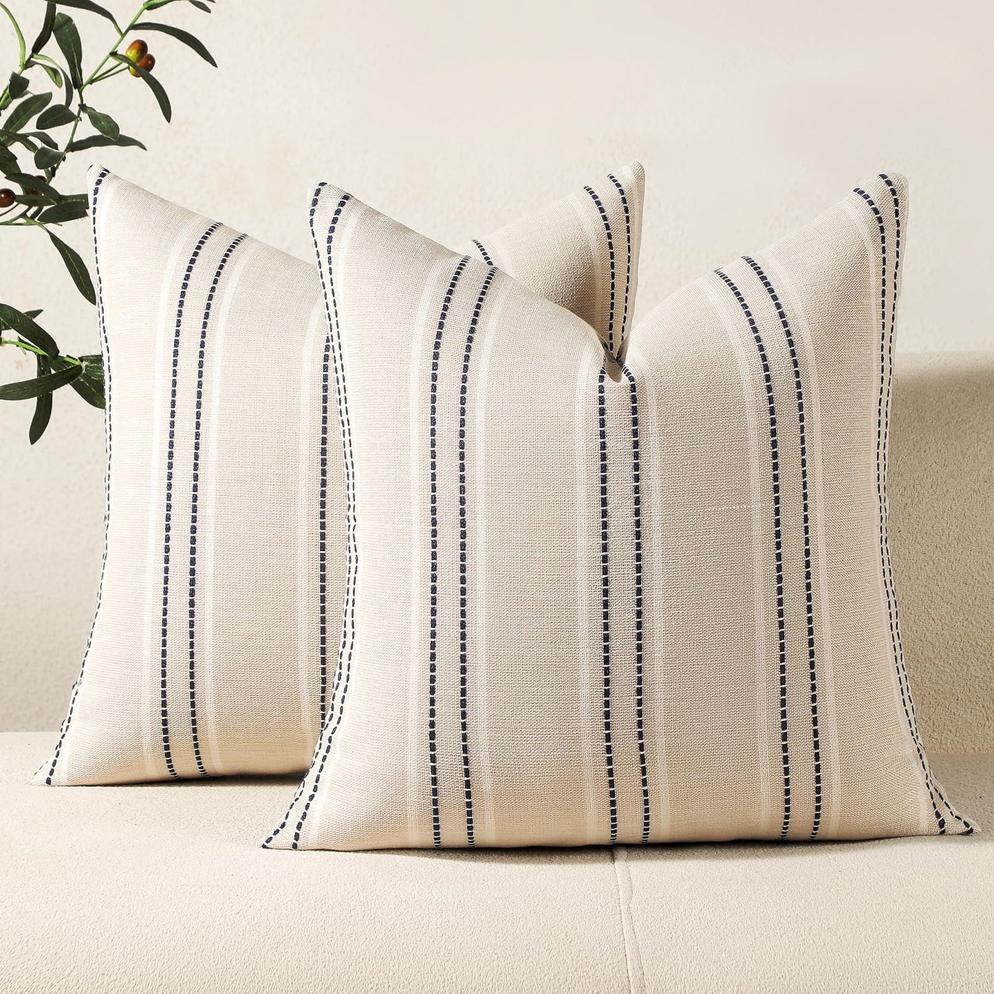 Hckot Christmas Throw Pillow Covers 24x24 Set of 2 Red Pillow Covers Striped Decorative Pillows Xmas Decorations Cushion Covers Winter Holiday Decor for Sofa Couch Living Room(Red)