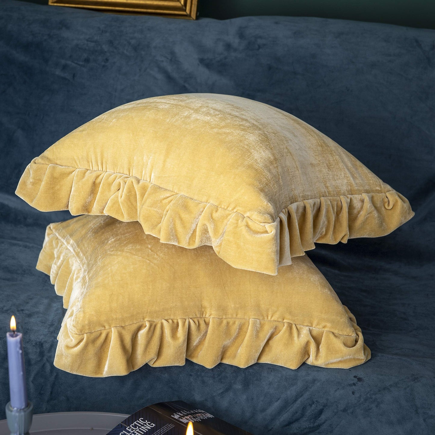 Glory Season Velvet Throw Pillow Cover Soft Decorative Luxurious Solid Square Cushion Case for Sofa Couch Bedroom Farmhouse,Pack of 2, 18 x 18 Inches, Golden Camel