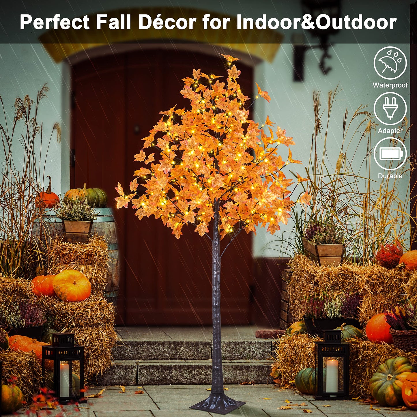 LIGHTSHARE 6FT 120LED Artificial Lighted Maple Tree Warm White Fall Decorations Indoor Ourdoor, Orange